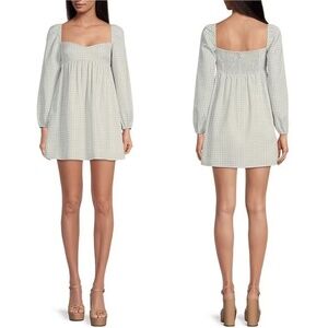 NWT Gianni Bini Kennedy Gingham Long Sleeve Sweetheart Neck Babydoll Dre…
